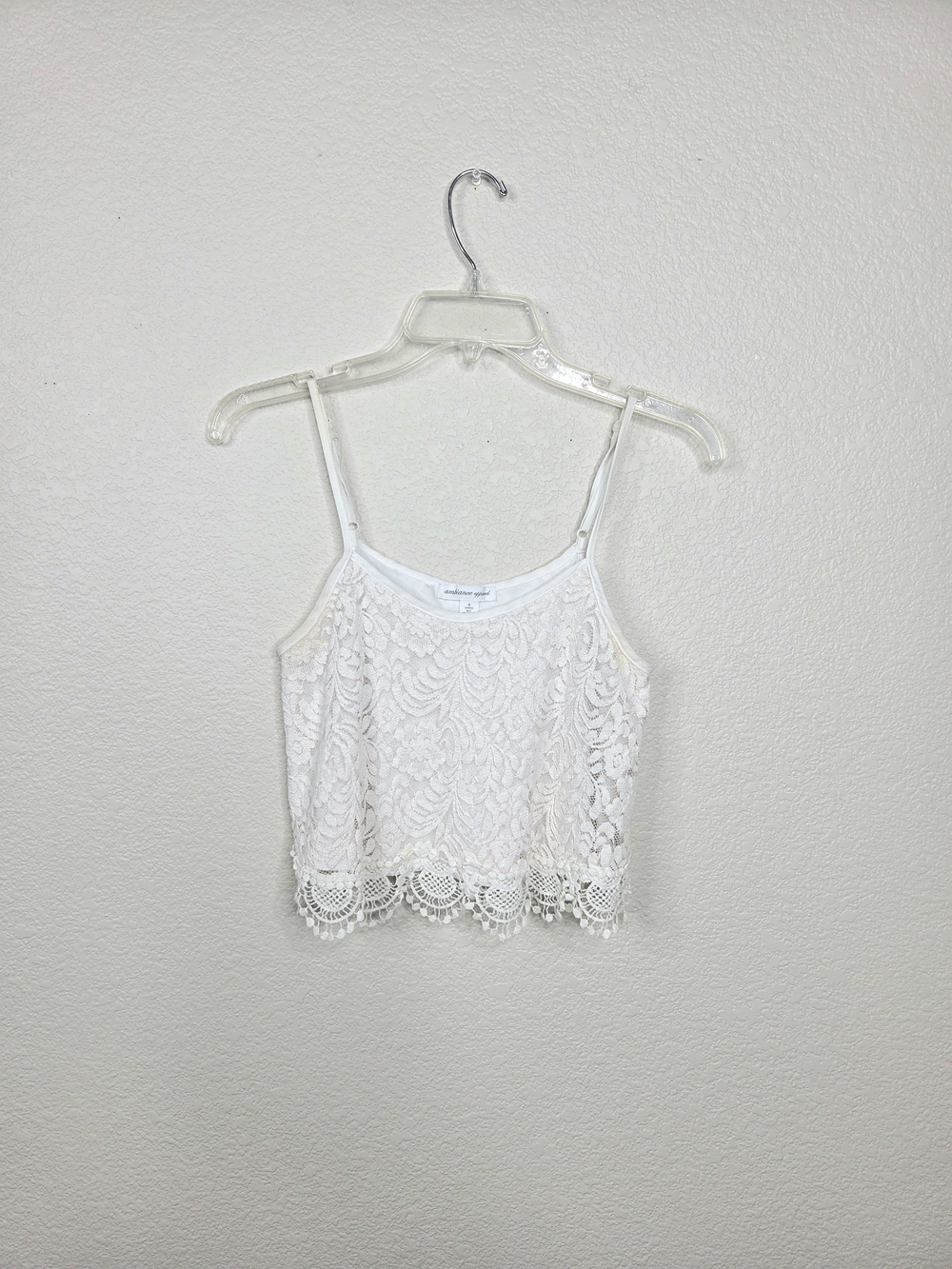 White Floral Lace Boho Camisole Cottage Cotton Adjustable Straps Size S